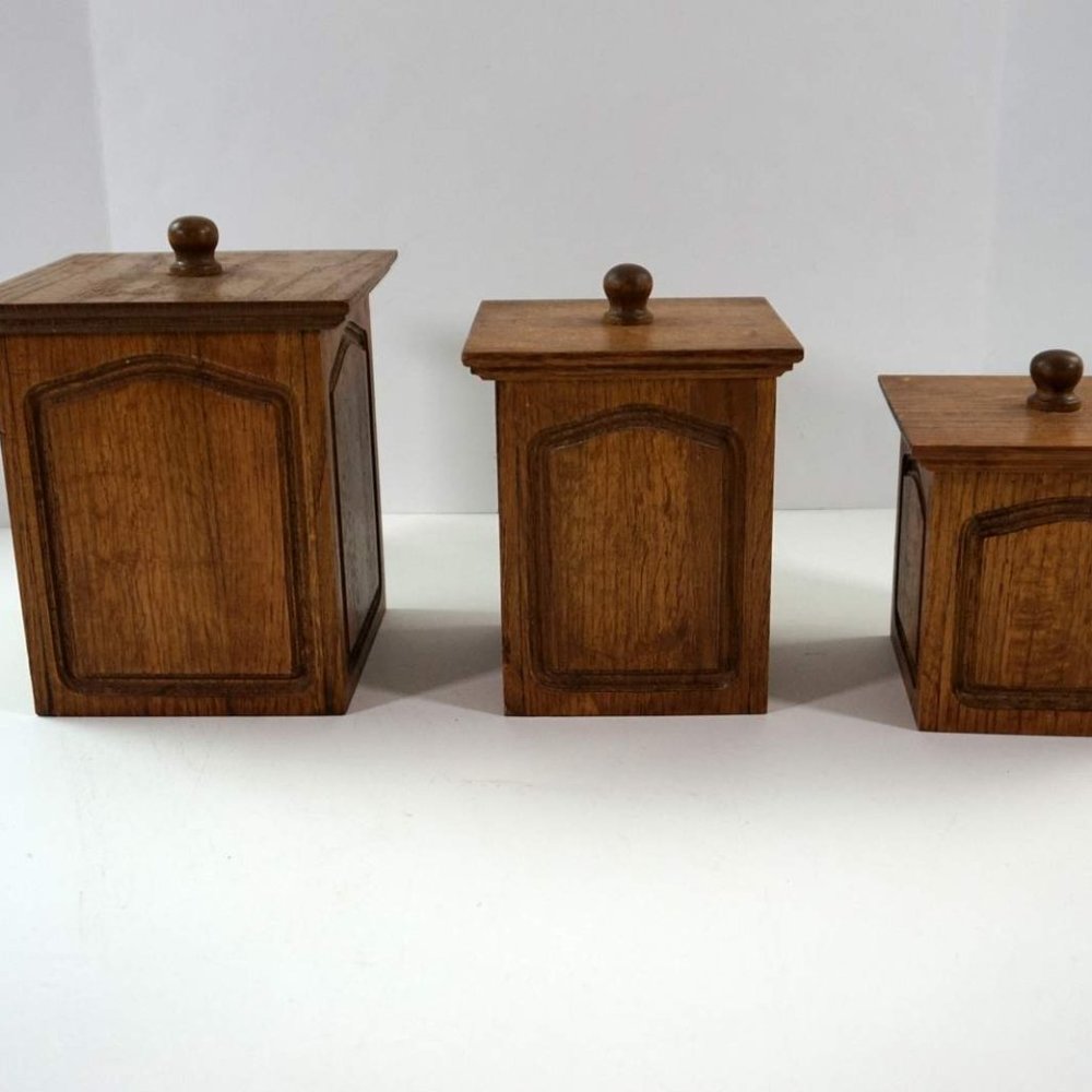 KAMENSTEIN THAILAND 3 plastic-lined Kitchen Wood Canisters Storage Containers